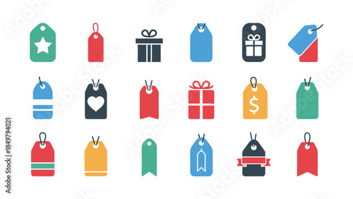 Collection of Various Colorful Price Tags and Gift Tags.