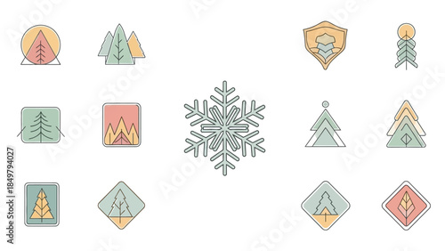Collection of Various Winter Snowflake Icons.