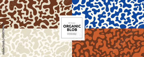 Soft Organic Blob Shape Set Seamless Pattern. Soft Organic Blob Round Form Background Kit. Vector Abstract Bg Bundle