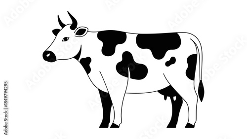 Black and White Cow Illustration Side View 1.