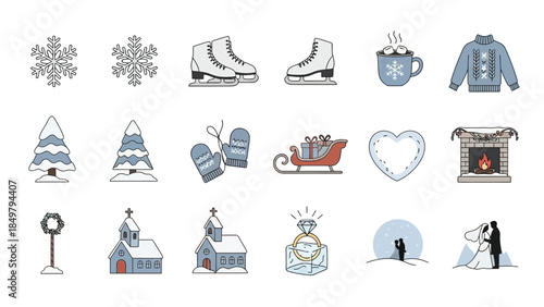 Collection of Winter Themed Icons and Symbols.