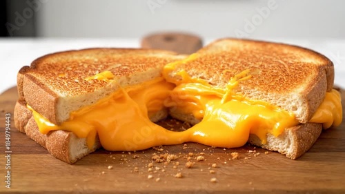 Grilled cheese sandwich being cut with close up shot