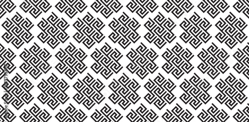 Abstract black and white geometric line. old ancient ornament with key element. Vector background for the fabric cloth, ceramic floor, ornament textile, texture. greek seamless pattern