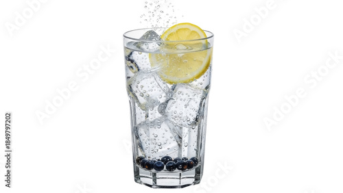 Принти на полотні Isolated glass of water with ice cubes and lemon slice for refreshing summer dri