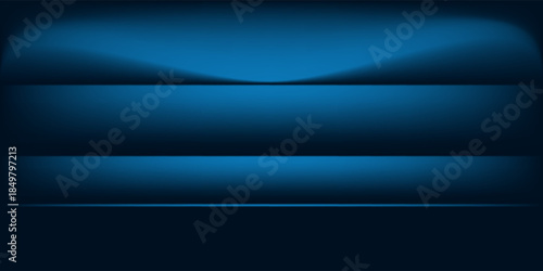 Blue navy studio room background. Blue background with light effects. Empty dark room. Space for selling products on the website. Vector illustration.
