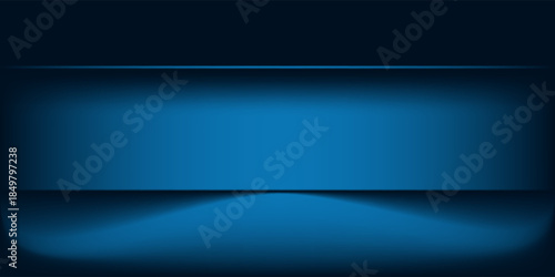 Blue navy studio room background. Blue background with light effects. Empty dark room. Space for selling products on the website. Vector illustration.