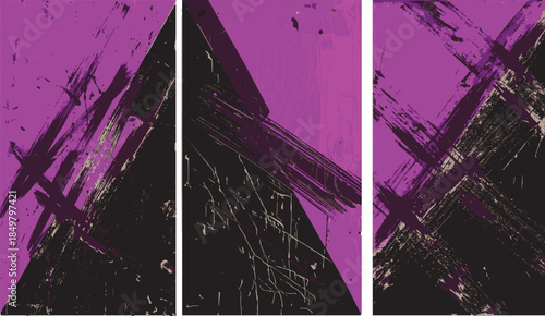 Black and purple grunge textures and patterns vector grunge paint strokes, distressed street poster textures, urban art elements, rough surface