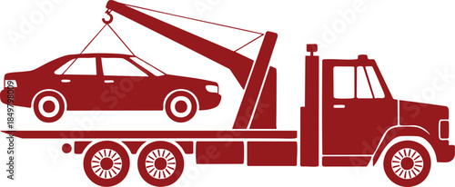 Roadside Assistance Recovery Vehicle, Car Towing Service Graphic, Heavy-Duty Wrecker and Sedan Profile, vector, illustration