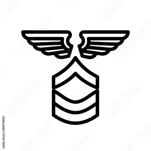 Military insignia with stylized wings and chevron evoking flight and expertise design