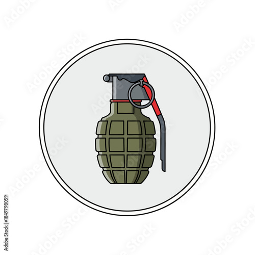Stylized hand grenade icon, potent symbol of conflict and modern weaponry design