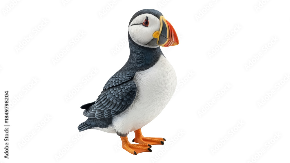 Fototapeta premium Isolated Atlantic puffin standing, a seabird species native to the North Atlantic Ocean