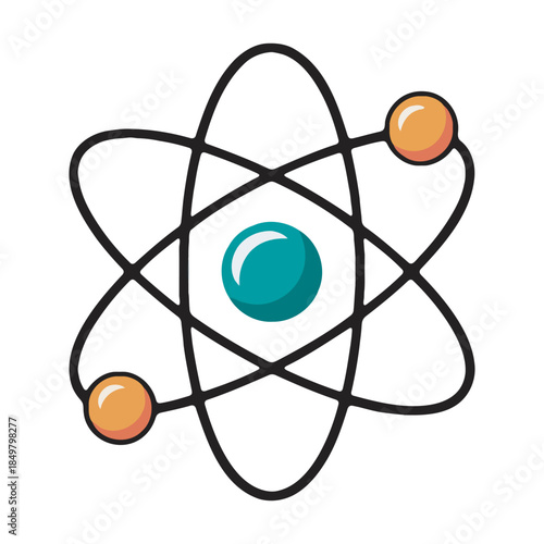Stylized atom model with nucleus and orbiting electrons