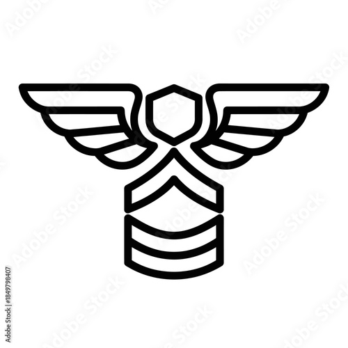 Graphic representation of insignia with wings in bold black lines isolated design emblem