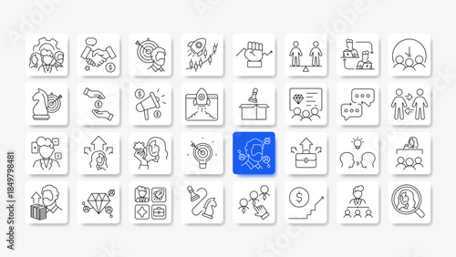 Teamwork and Collaboration Line Icons Set for Business, Leadership and Communication