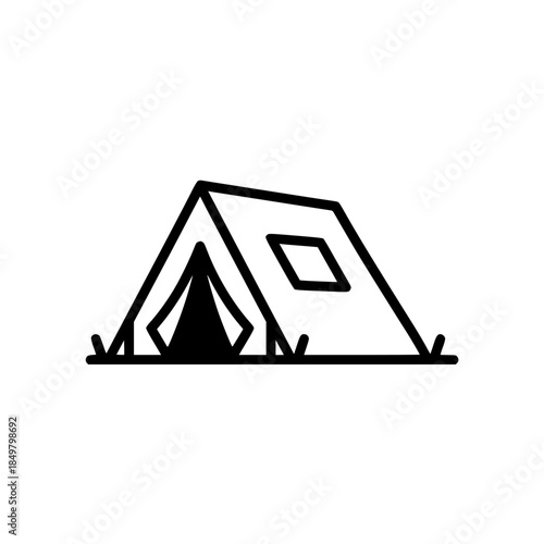 Bold Minimalist Camping Tent Vector Icon. Black and White Flat Design A-Frame Shelter Silhouette for SVG Cutting Files, Outdoor Adventure Branding, Camping Logo, and Modern Wilderness Illustration