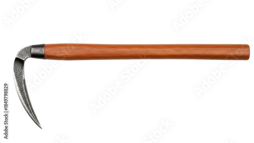 Vászonkép Isolated hand sickle tool with curved blade and wooden handle for gardening and