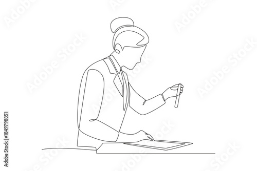 Researchers are analyzing DNA samples. Dna analysis concept one-line drawing