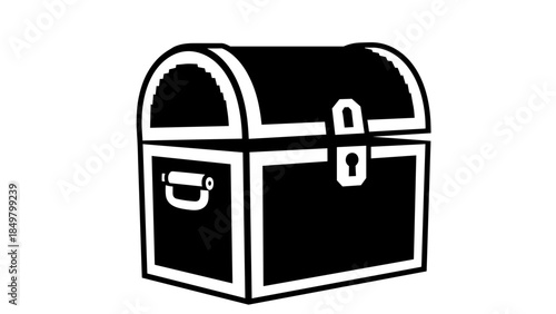 Black and White Illustration of Treasure Chest.