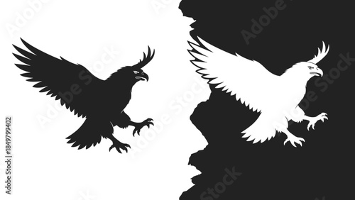 Black and White Silhouette of Eagle.