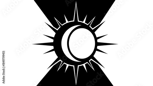 Black and White Solar Eclipse Illustration.