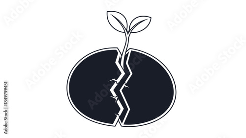 Black and White Sprouting Seed Illustration.