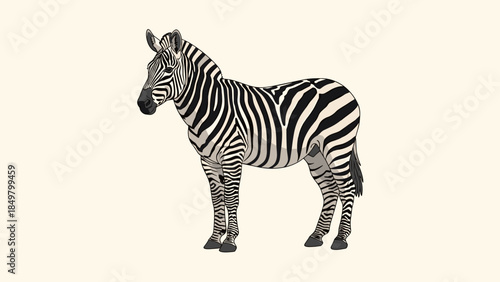 Black and White Striped Zebra Standing.