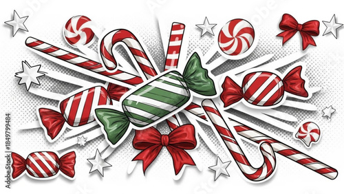 Colorful Christmas Candies and Candy Canes Illustration