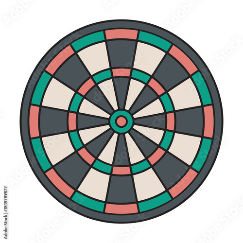 A colorful dartboard illustration with segments and a bullseye