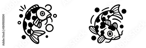 Vector illustration of playful fish swimming in water bubbles