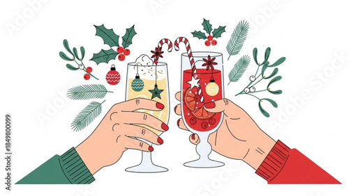 Festive Holiday Drinks and Cheerful Glasses for Christmas Celebrations