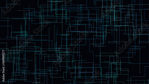 Dark Blue Abstract Neon Glitch Lines and Glowing Dots Vector Background