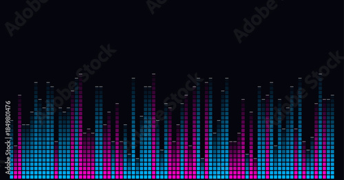 Cool Blue and Pink Music Equalizer Background with Glowing Neon Sound Bars
