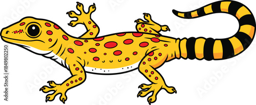 Cute Yellow Spotted Gecko Illustration Isolated on White Background, Colorful Cartoon Lizard Vector Art for Reptile Lovers, Exotic Pet Graphics.