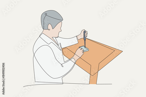 Colored researchers are analyzing DNA samples. Dna analysis concept one-line drawing