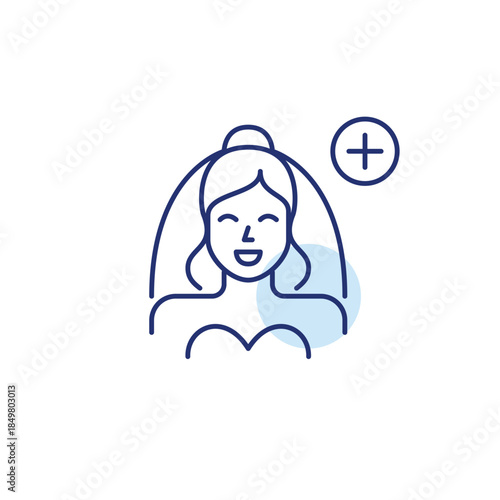 Bride in veil and plus. Wedding update, ceremony plan. Pixel perfect, editable stroke vector icon