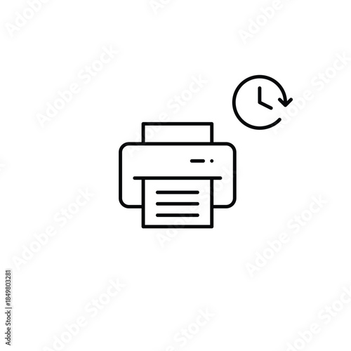 Printer and clock. Scheduled scan and print job. Pixel perfect, editable stroke vector icon