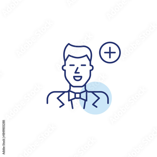 Groom and plus. Wedding update, ceremony plan. Pixel perfect, editable stroke vector icon