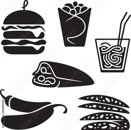 “Uncommon Food Silhouette Collection – Minimalist Black & White Food Icons”