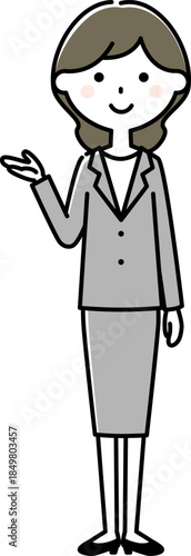 こちら　案内するスーツの女性