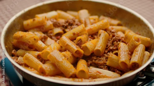 Cooking Pasta Bolognese in Frying Pan