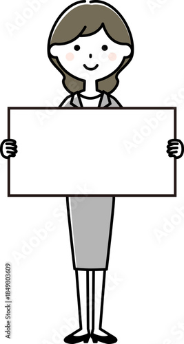 ホワイトボードを持つスーツの女性