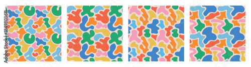 Colorful abstract seamless organic pattern fluid irregular shapes modern artistic background bright vibrant decorative design for textile wallpaper packaging trendy contemporary aesthetic