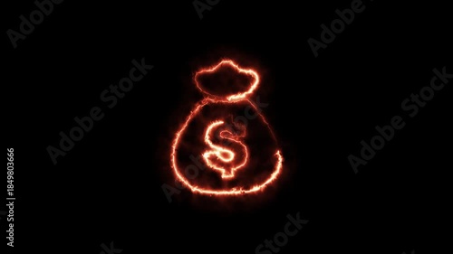 Wallpaper Mural Fire Dollar with bag icon animation on black background. US currency motion graphics. business and finance concepts 4k video footage. Torontodigital.ca