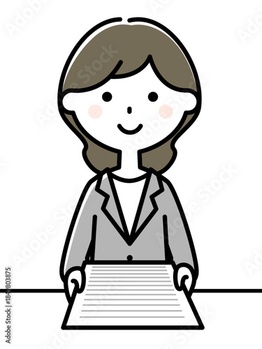 書類を差し出すスーツの女性