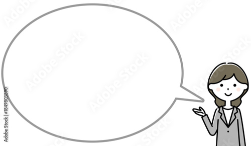説明するスーツの女性　ふきだし