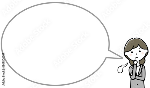 ため息をつくスーツの女性　ふきだし