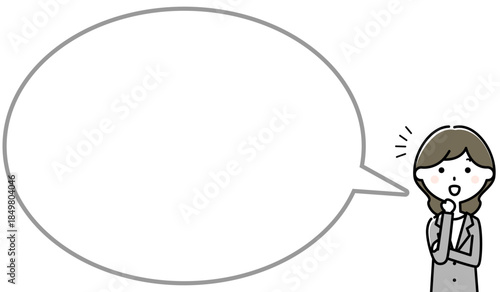 気付くスーツの女性　ふきだし