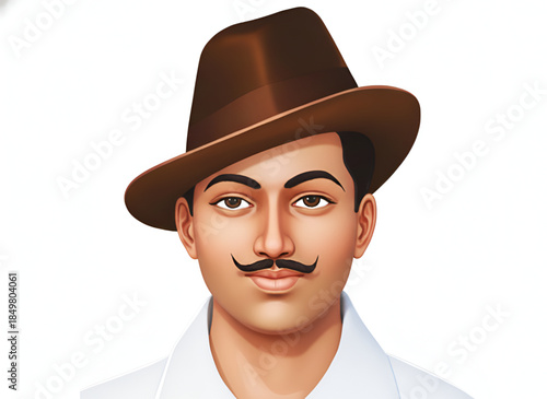 Bhagat Singh Indian freedom fighter patriotic illustration portrait representing republic day independence day revolutionary hero army sacrifice shahid divas national pride courage history heritage 