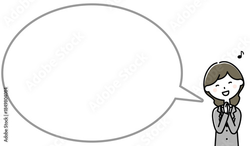 喜ぶスーツの女性　ふきだし