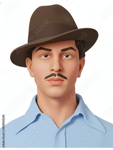 Bhagat Singh Indian freedom fighter portrait illustration wearing hat symbol of revolution courage sacrifice republic day independence day martyr shahid divas national pride history heritage patriotic